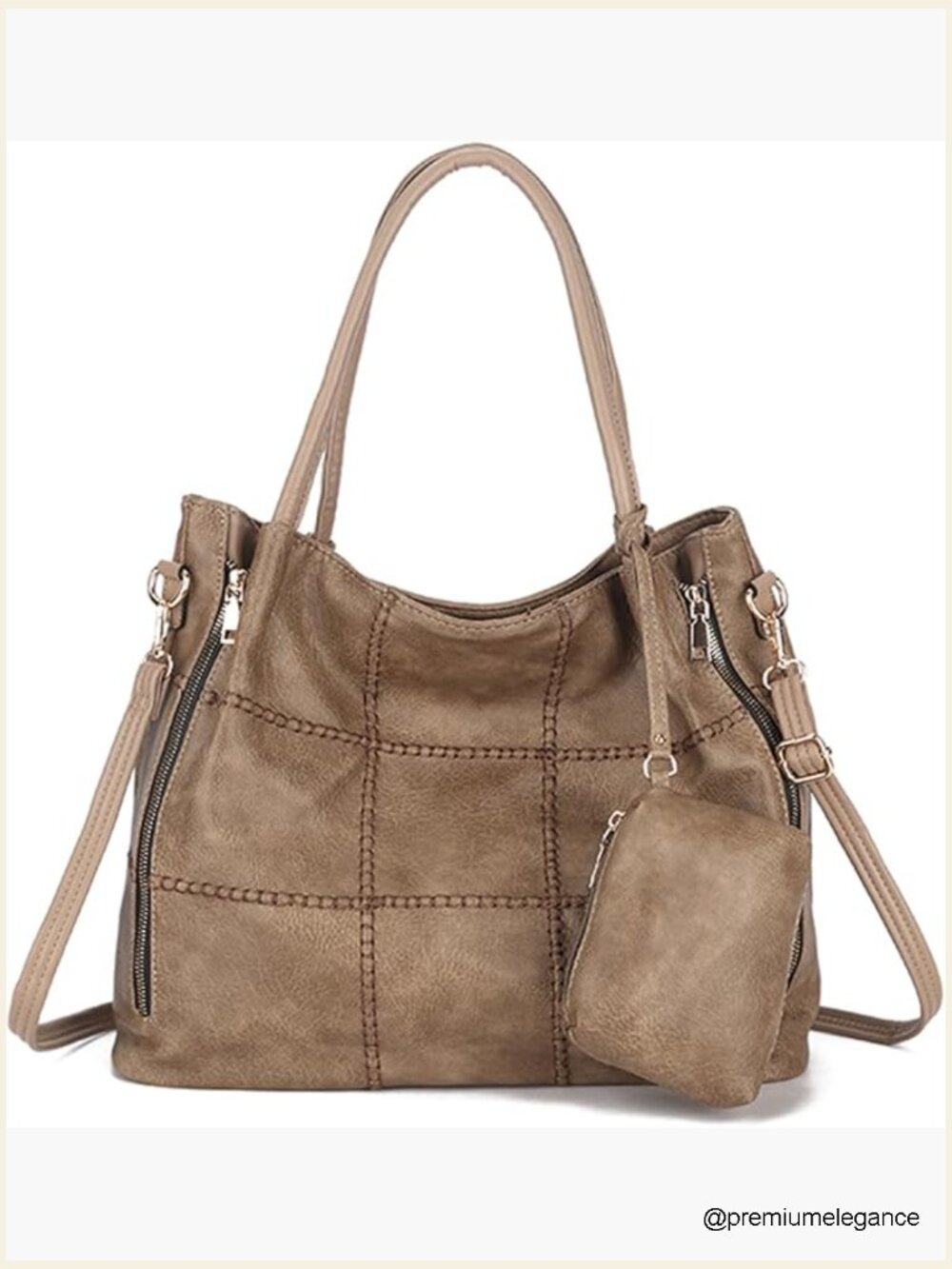 Set of 2 Soft Faux Leather Tote Handbags, Slouchy Shoulder Purse Satchel